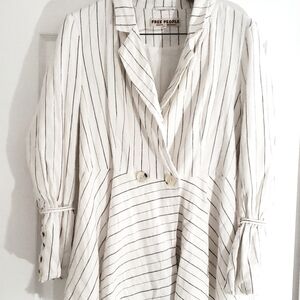 Free People White and Black Striped Button Down Shirt